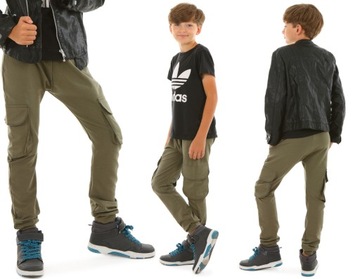 Spodnie dresowe BAGGY bojówki - 158 KROPEK KHAKI