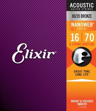 Эликсир NanoWeb 80/20 Бронзовые струны 8 струн 16-70