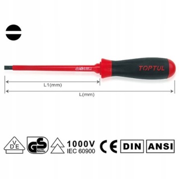 Wkrętak płaski VDE 3mm dł. 75-162mm TOPTUL FAEB030