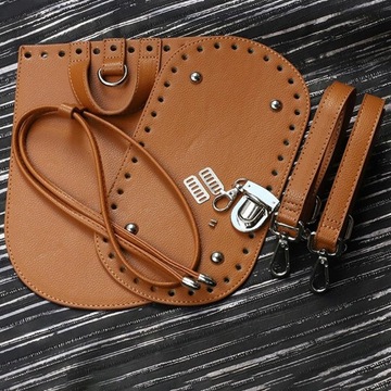 Различные наборы кожаных рюкзаков, связанных крючком.