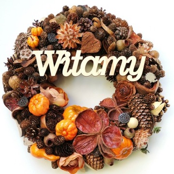 Wianek jesienny 40 cm szyszki naturalny WITAMY