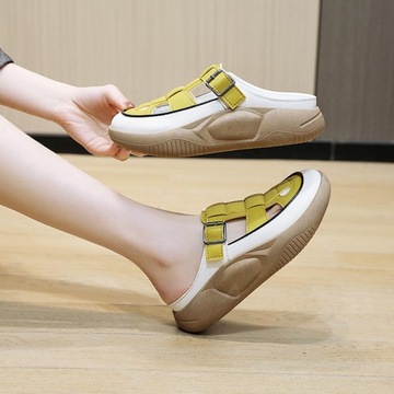 Dámske šmykľavé sandále protišmykové 5 cm hrubá podrážka módne mäkké žlté 36