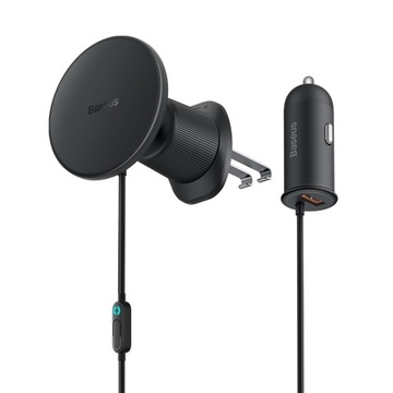 BASEUS ŁADOWARKA SAMOCHODOWA UCHWYT INDUKCYJNA QI MAGSAFE 15W + USB-A 25W