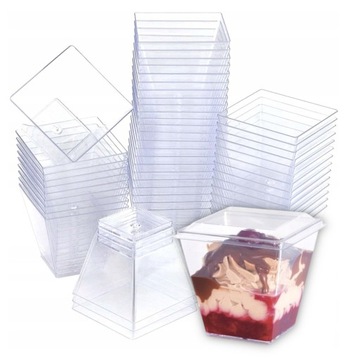 БОЛЬШИЕ КВАДРАТНЫЕ КОНТЕЙНЕРЫ ДЛЯ ДЕСЕРТОВ + КРЫШКА 200МЛ 50 SUP плата