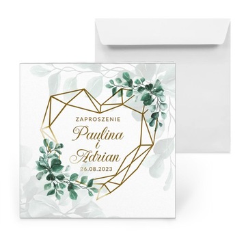Zaproszenia ślubne na ślub ZŁOCONE - EUKALIPTUS - koperta - personalizacja
