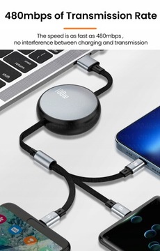 USB-кабель для быстрой зарядки данных 3 в 1 для iPhone