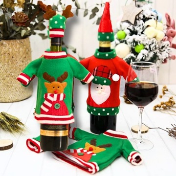 Рождественский чехол для бутылки Винный чехол Одежда Санта-Клауса с оленями 2 шт.