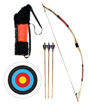 ŁUK DREWNIANY 115cm KOŁCZAN 3 STRZAŁY TARCZA CZERW