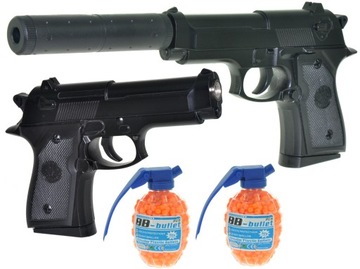 METALOWY PISTOLET NA KULKI BERETTA +TŁUMIK +GRANAT