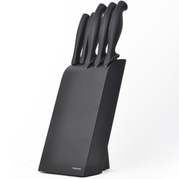 НАБОР ИЗ 5 КУХОННЫХ НОЖЕЙ FISKARS В ДЕРЕВЯННОМ БЛОКЕ, ОСТРЫЕ, ЧЕРНЫЕ