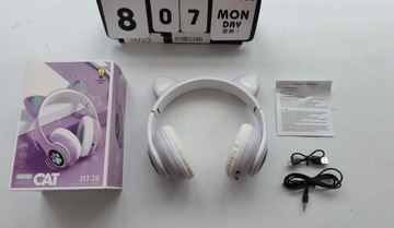 НАУШНИКИ ДЕТСКИЕ КОШАЧЬИ УШИ ON-EAR BT LED RGB ФИОЛЕТОВЫЕ