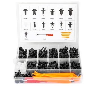 НАБОР АВТОМОБИЛЬНЫХ ЗАЖИМОВ, ЗАЖИМЫ ДЛЯ ОБИВКИ, ШПИЛЬКИ, ЛОЖКИ, ЧЕХОЛЫ, 230 шт. запонки