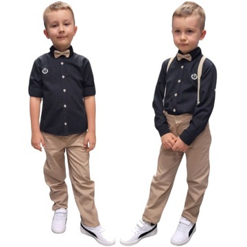 GARNITUR KOMPLET ELEGANCKI WIZYTOWY 4 CZ. KOSZULA SPODNIE MUCHA SZELKI 122