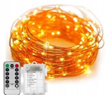LAMPKI LED DRUCIKI DEKORACYJNE ŁAŃCUCH 10M 100LED Z PILOTEM CIEPŁY BIAŁY