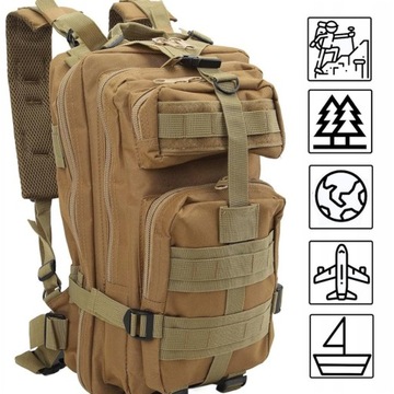 SURVIVALOWY ZESTAW PRZETRWANIA WOJSKOWY HARCERSKI PLECAK BRĄZOWY 35L