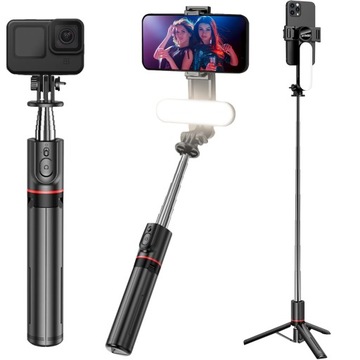 KIJ DO SELFIE MONOPOD z LAMPĄ LED 9 TRYBÓW ŚWIATŁA