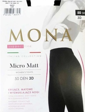 Rajstopy Mona Micro Matt 50 DEN 3D 3-M Czarny
