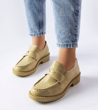 Zielone mokasyny na grubej podeszwie MP302 37