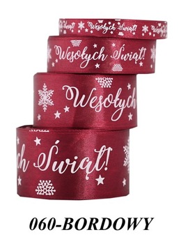 Wstążka atłasowa Wesołych Świąt, 38mm/22mb, 6 kolorów do wyboru