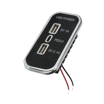 Gniazdo USB 12 V 24 V Podwójny USB + PD 3.0 Typ C 3 porty Do montażu panelowego Samochodowy r USB r