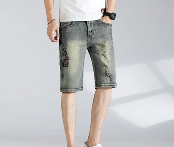 Ripped Graphic Men's Short Jeans Pants Multi Color