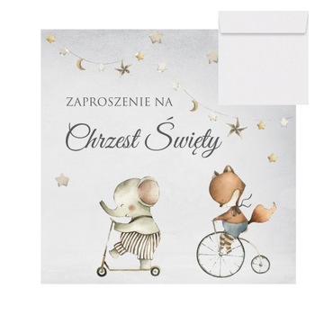 Zaproszenie na chrzest 12 x 24 cm zwierzątka