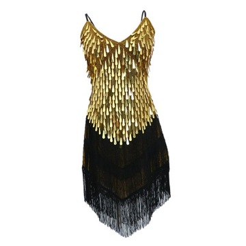 Latin Ballroom Dancing Dress Sequins Black Gold