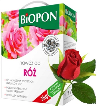 NAWÓZ DO RÓŻ RÓŻNYCH GATUNKÓW RÓŻA WIELOSKŁADNIKOWY GRANULOWANY BIOPON 3kg