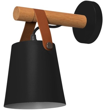 LAMPA ŚCIENNA KINKIET METALOWY PASEK DREWNO CZARNY