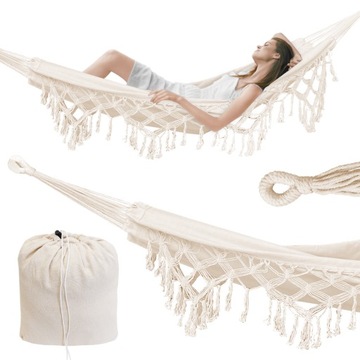Hamak ogrodowy dwuosobowy HEVA boho duży 150x280cm 200kg XXL pokrowiec