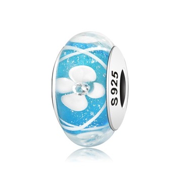 Charms Murano Kwiat niebieski Wkręcany srebro S925