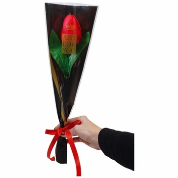 Bukiet tulipan mydlany jak żywy 40 cm czerwony flower box elegancki PREZENT