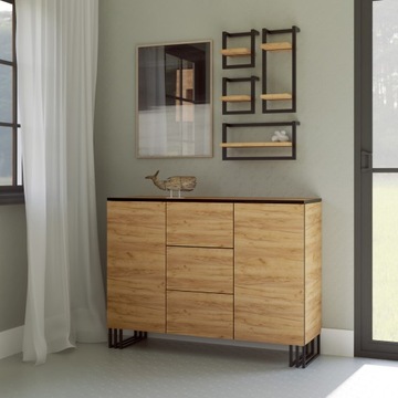 ВМЕСТИТЕЛЬНЫЙ КОМОД KLARA СИСТЕМА ЛОФТ СТИЛЬ ДУБ ЗОЛОТО МЕТАЛЛ НОЖКИ