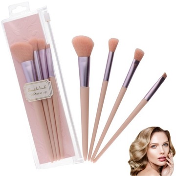 ZESTAW PĘDZLI DO MAKIJAŻU 4 SZTUKI RÓŻOWE GĘSTE