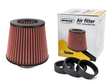 Красный конусный воздушный фильтр CARBON + 3 адаптера AMIO-01713