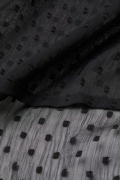 H&M sukienka oversize falbany transparentna maxi bufki czarna tiulowa długa