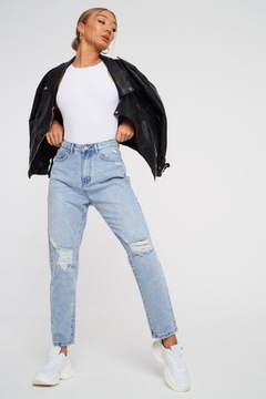 MISSGUIDED niebieskie spodnie jeansowe dziury 42