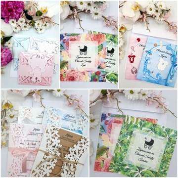 ZAPROSZENIA CHRZEST CHRZCINY AŻUROWE ORIGAMI BIEL