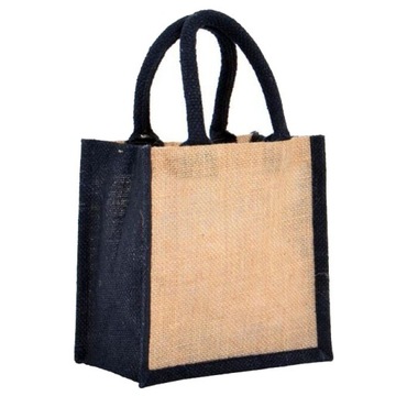 EKO TORBA Z JUTY MAŁA NA PREZENTY 20x20x12 CZARNA