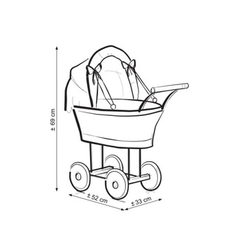 Wiklinowy wózek dla lalek wysoki z szarą pościelką i
