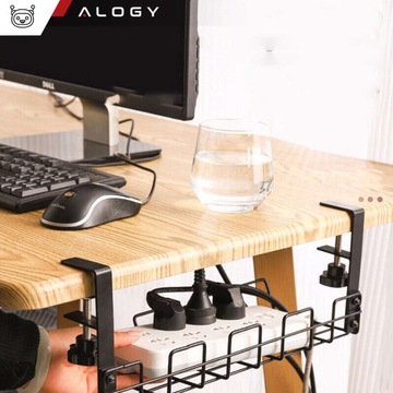 Organizer na kable przewody biurko koszyk półka maskownica wieszak czarny