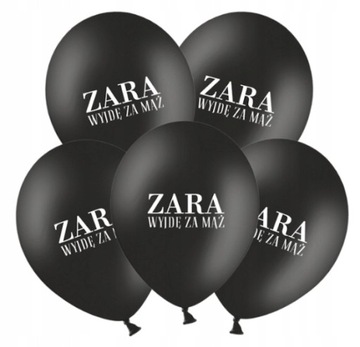 Balony czarne Panieński ZARA Wyjdę za mąż 5 sztuk