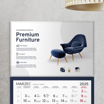 Kalendarz trójdzielny wypukły ścienny 2025 z logo wzory folia błysk PROJEKT