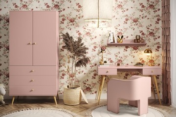 Письменный стол БОХО 135x54 см, натуральный розовый - 2 ящика - ножки деревянные