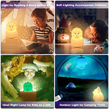 Nocna lampka kolorowa przenośna akumulator ładowanaLED Dinozaur silikonRGB