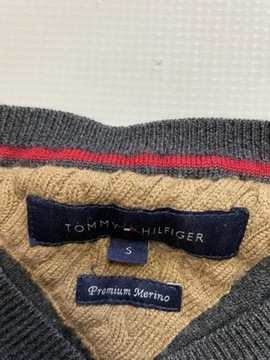 Tommy Hilfiger ORYGINALNY WEŁNIANY SZARY SWETER/ S