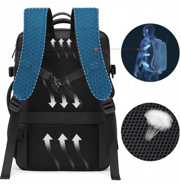 Czarny Laptop Backpack USB Travel Bag 17.3''