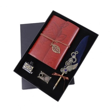Useful Quill Pen Smooth Writing Metal Handle Retro Notebook Set Feather