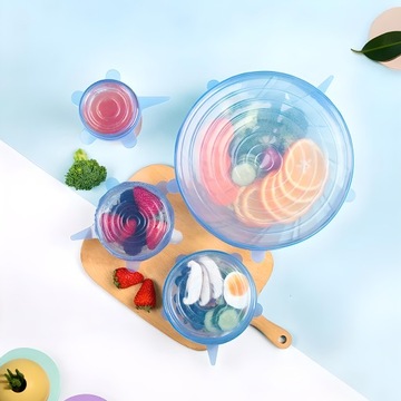 НАКРЫТКИ СИЛИКОНОВЫЕ УНИВЕРСАЛЬНЫЕ ДЛЯ ПИЩЕВЫХ, 6 ШТ.