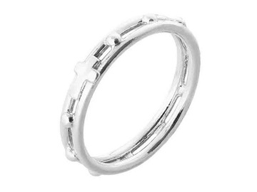 Różaniec - srebrny pierścionek dziesiątka krzyżyk